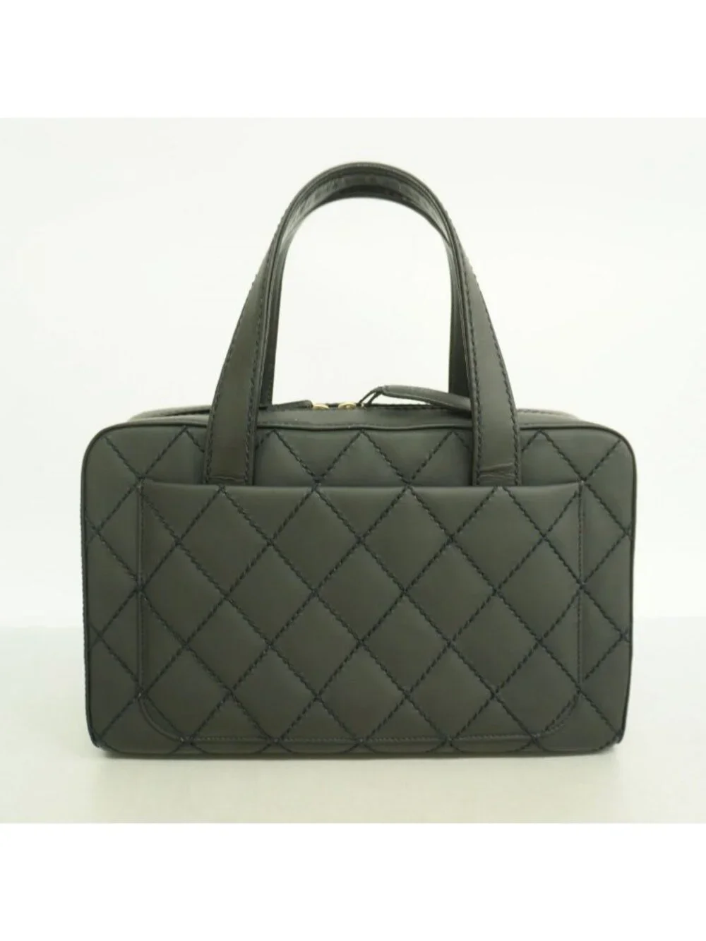 Chanel Handbag Wild Stitch Leather Black Champagne Gold